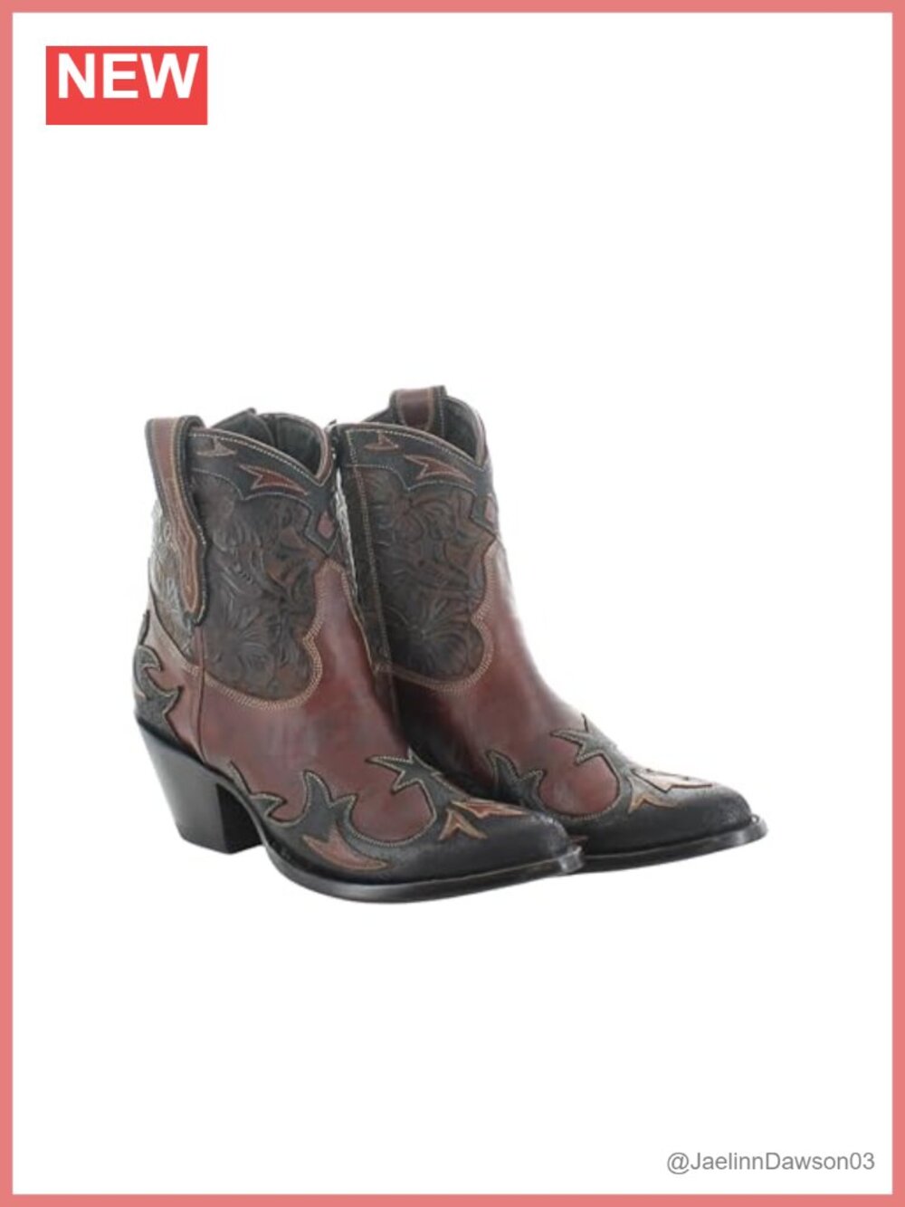 Women's Western Bootie with Floral Embroidery, Genuine Leather, Distressed